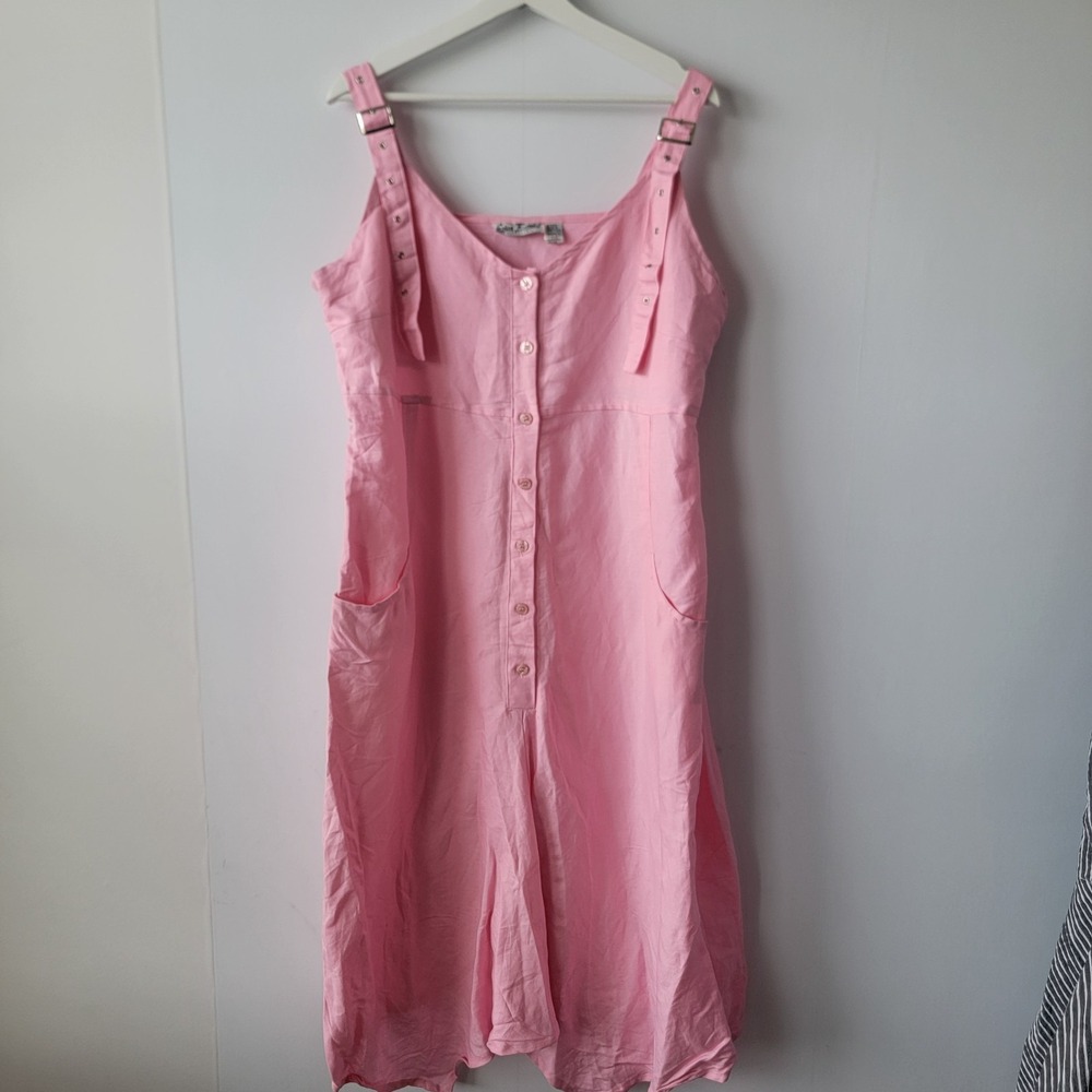 erica brooke linen-blend midi dress sz 14 adjustable buckle straps Lagenlook